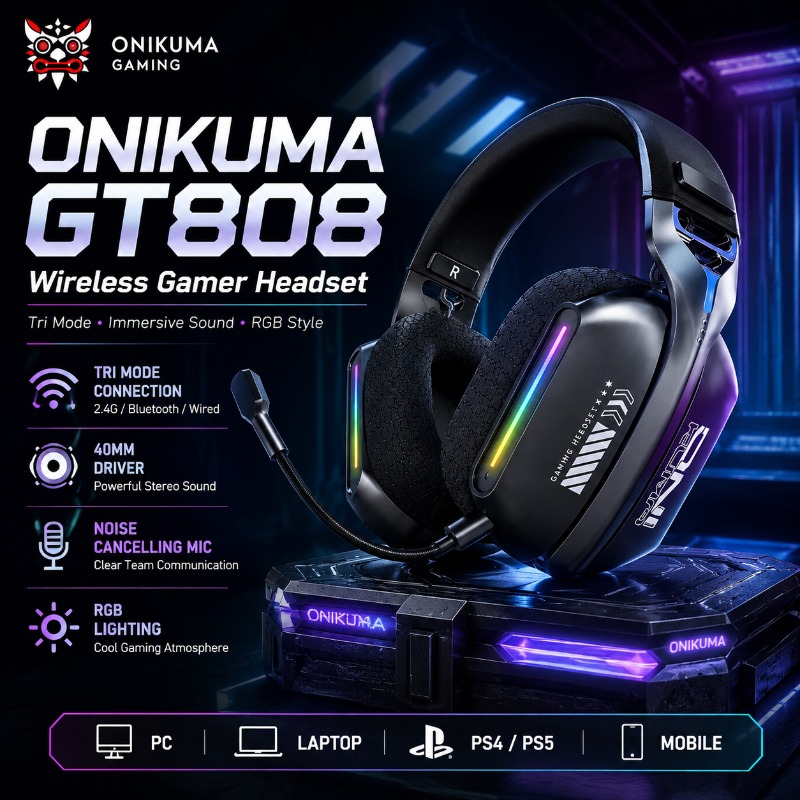 Gaming Headset With Mic Rgb - ONIKUMA GT808 Cuffie da gioco wireless