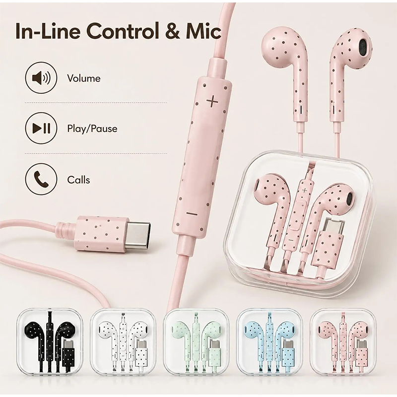 Type C Wired Earphones With Mic - Auricolari Type C con Motivo a