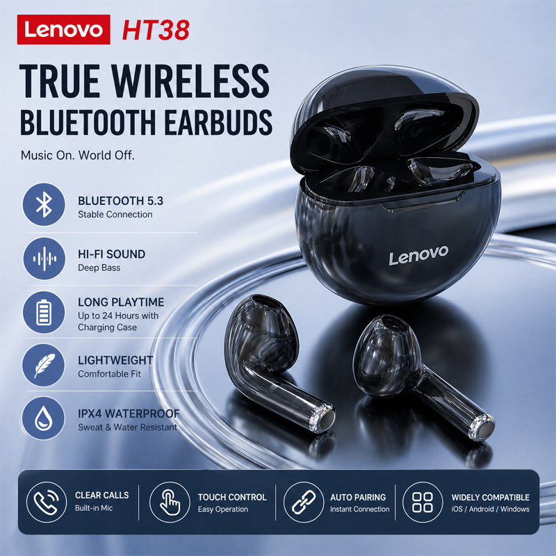 Tws Earbuds Bluetooth 5.3 - Nuove Cuffie Wireless Lenovo HT38 TWS
