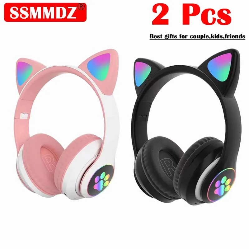 Cat Ear Bluetooth Headset Led - 2 Pezzi Cuffie Wireless Bluetooth con