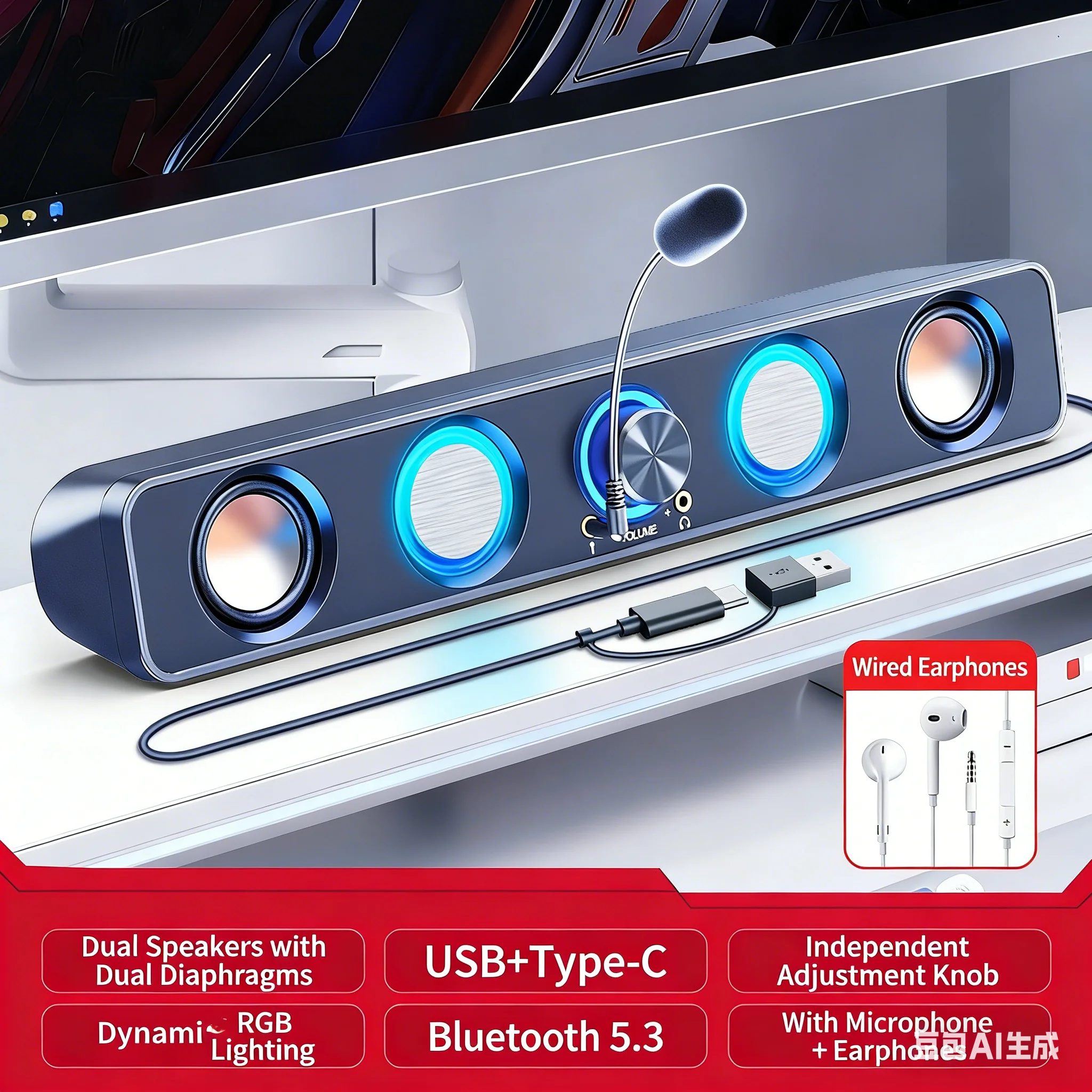 Sistema di Altoparlanti Home T - Rgb Computer Soundbar For Pc recensione e prezzo